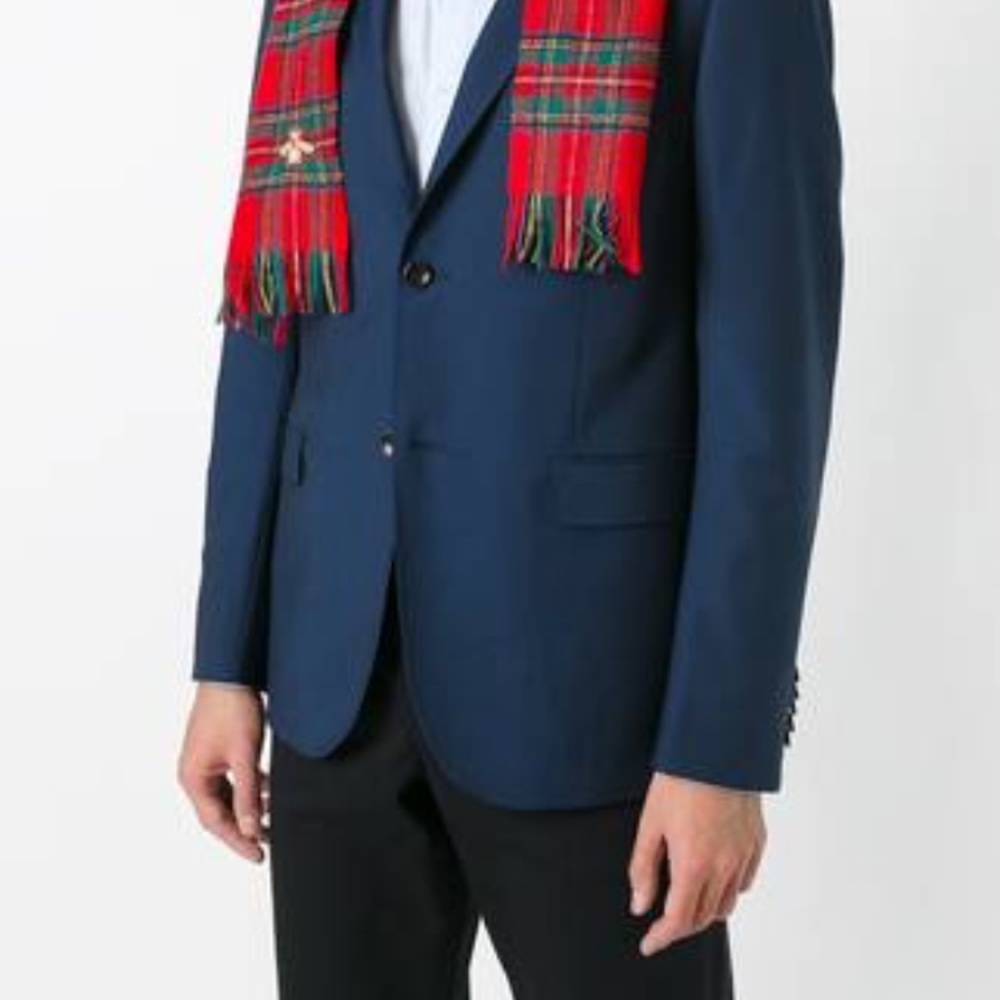 Gucci Bee Plaid Wool Scarf Unisex. Like New.